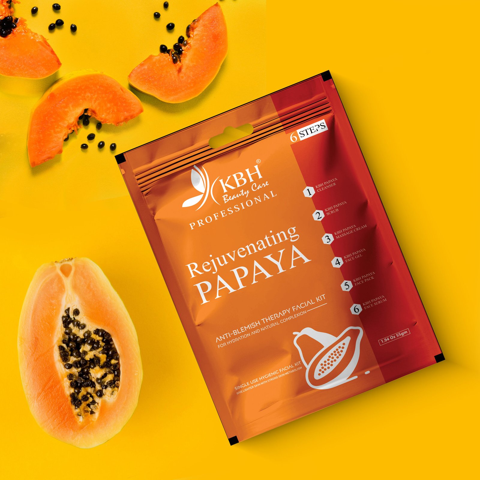 KBH Papaya Facial Kit – 6 Steps Single use Facial Kit